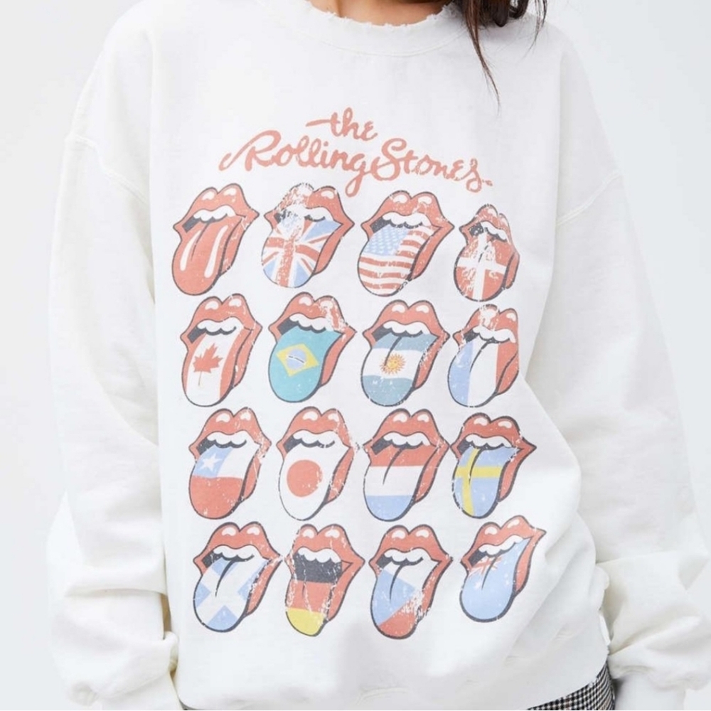Rolling Stones Multi International Lips White Crewneck Sweatshirt